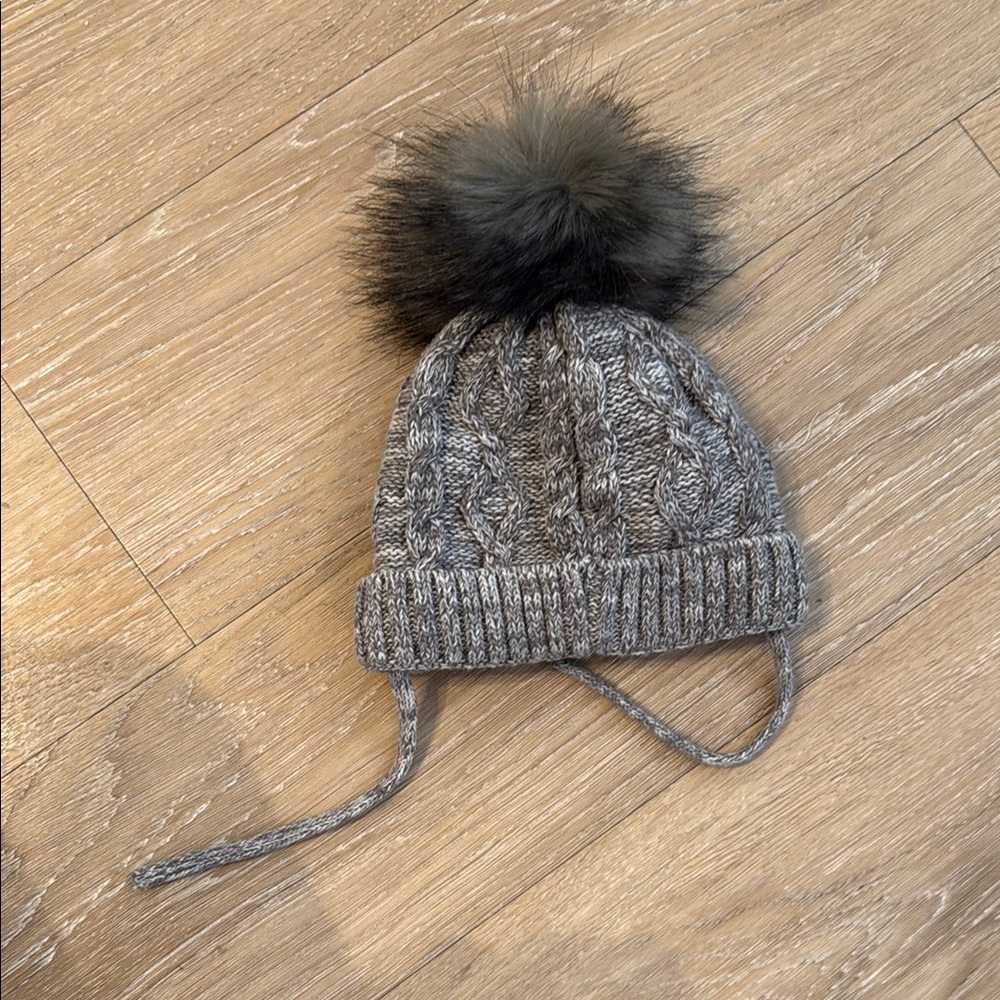 Cozy Gray Knit Pom-Pom Hat for baby